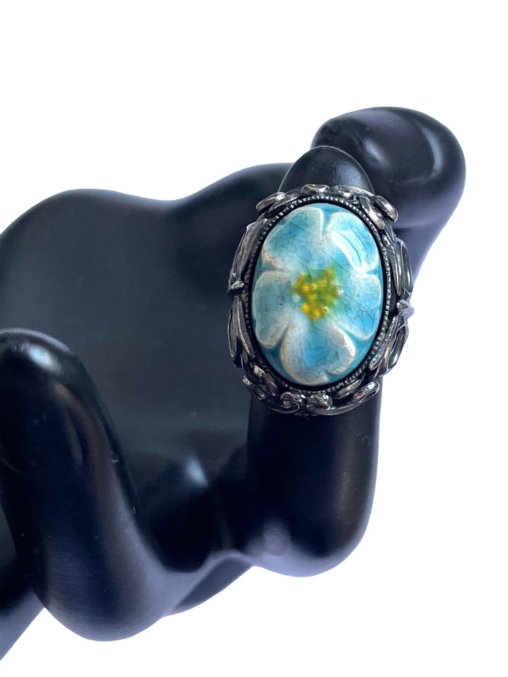 Vintage Mid-Century Hand-Painted Enamel Flower Adjustable Ring